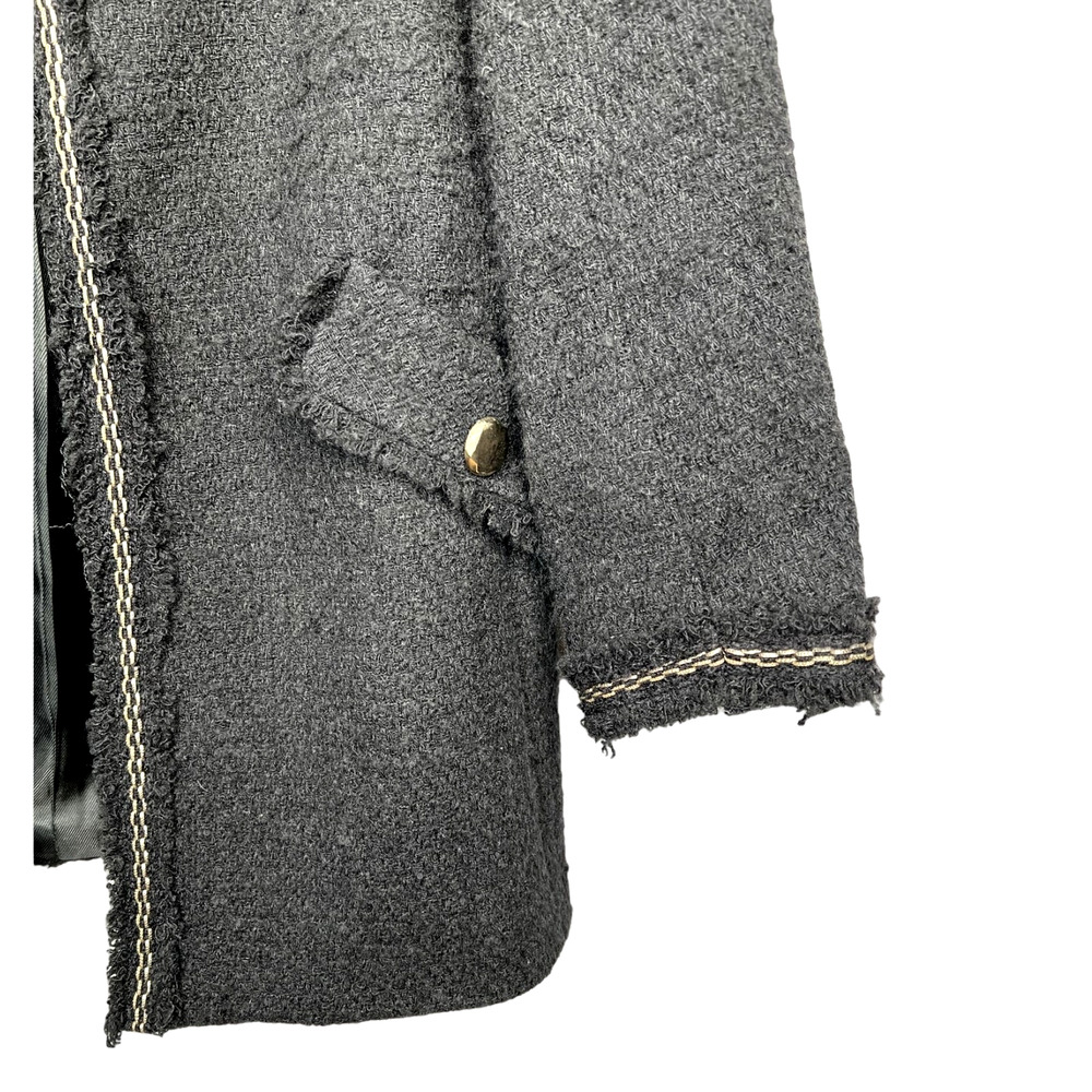Zara S Tweed $149 Boucle Evening Coat Lady Textured Jacket Long Black Gold NEW! - Picture 11 of 11